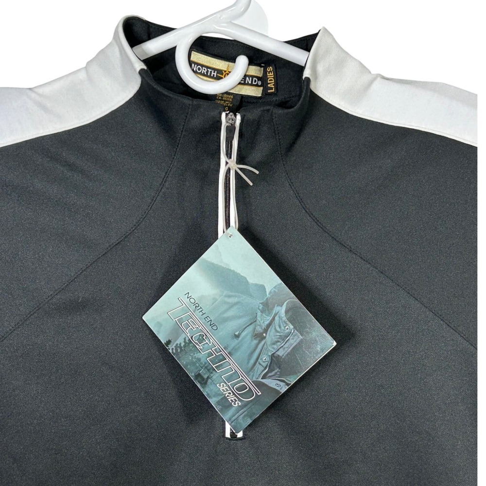 North End Ladies Black and White Tech Fleece 1/4-Zip Pullover